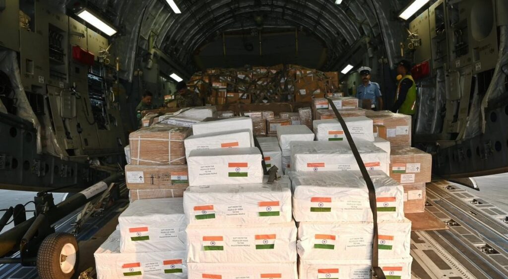 India uses Egypt to deliver humanitarian supplies and medical equipment to Gaza, a war-torn region.